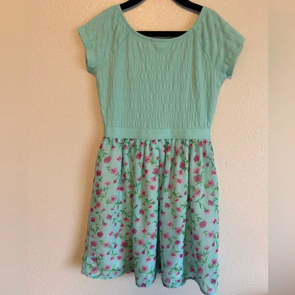 Place Aqua and Pink Floral Kids Dress - Picture 2 of 6